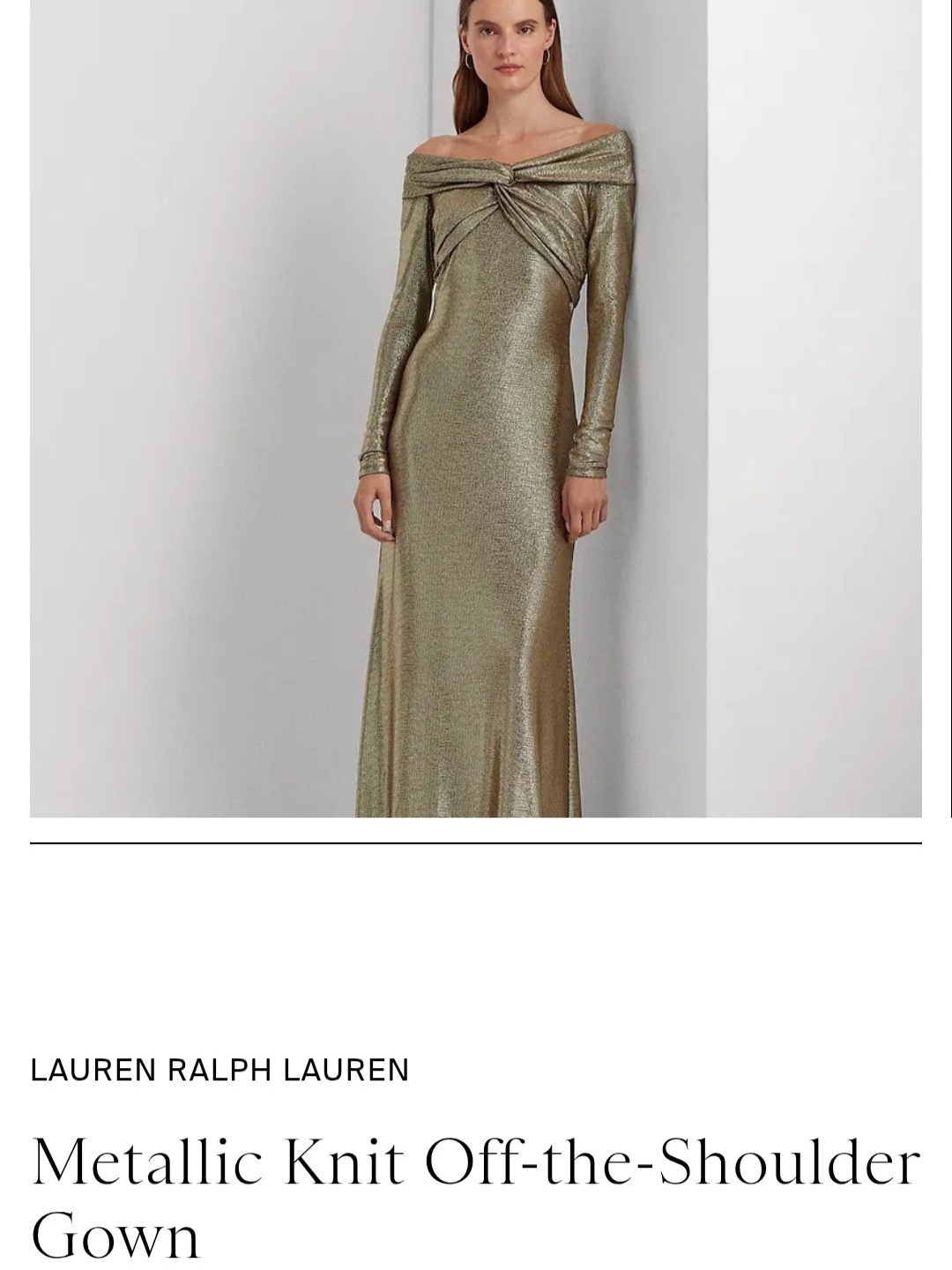 Lauren Ralph Lauren Metallic Olive-Gold Off-The-Shoulder Gown
